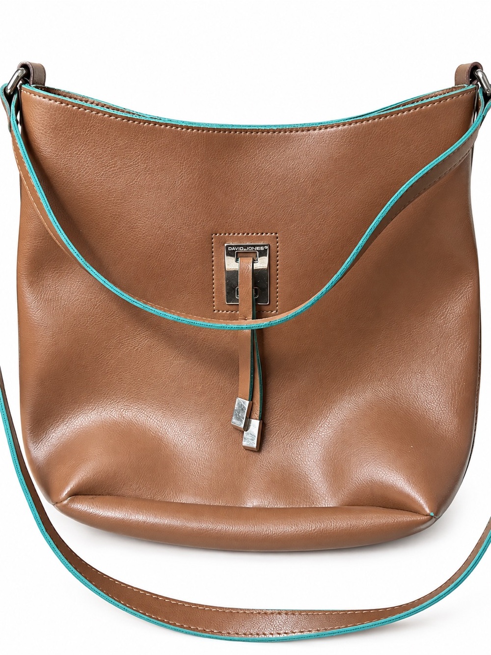 David Jones Brown Shoulder Bag with Teal Trim